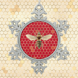 Royal Bee and Honeycomb on Red Tin Sneeuwvlok Ornament