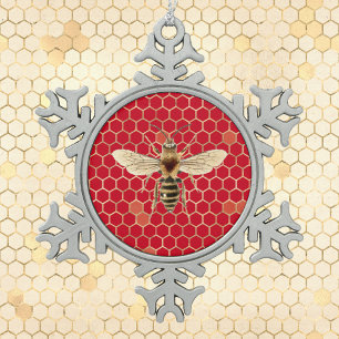 Royal Bee and Honeycomb on Red Tin Sneeuwvlok Ornament