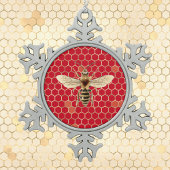 Royal Bee and Honeycomb on Red Tin Sneeuwvlok Ornament