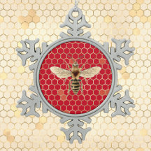 Royal Bee and Honeycomb on Red