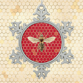 Royal Bee and Honeycomb on Red Tin Sneeuwvlok Ornament