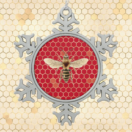 Royal Bee and Honeycomb on Red Tin Sneeuwvlok Ornament