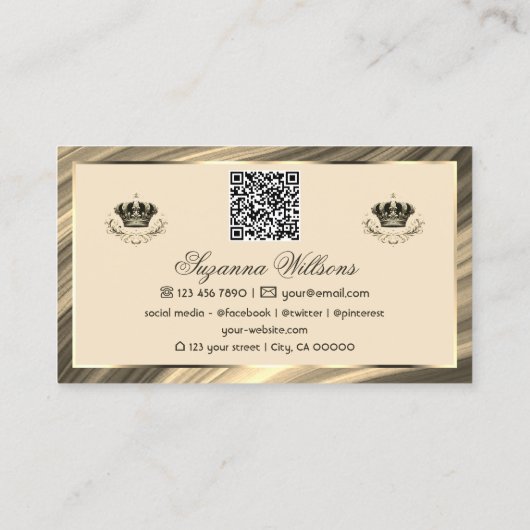 Royal Beige Gold Crown met Logo QR-code Visitekaartje (Achterkant)