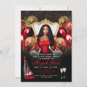 Royal Birthday Invitation Red and Gold Balloons Kaart (Voorkant)