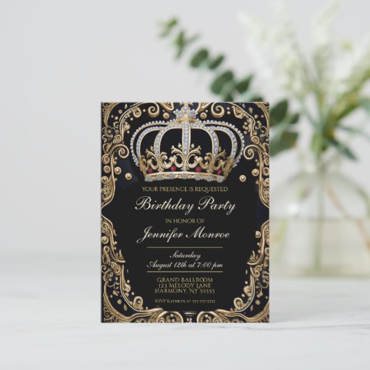 Royal Birthday Party Crown  Invitation Briefkaart (Staand voorkant)