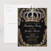 Royal Birthday Party Crown  Invitation Briefkaart (Voorkant / Achterkant)