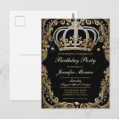 Royal Birthday Party Crown  Invitation Briefkaart (Voorkant / Achterkant)