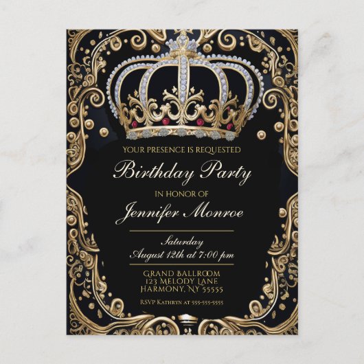 Royal Birthday Party Crown  Invitation Briefkaart (Voorkant)