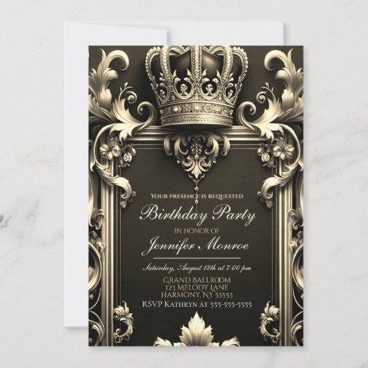 Royal Birthday Party Crown Invitation Kaart (Voorkant)