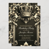 Royal Birthday Party Crown Invitation Kaart (Voorkant / Achterkant)
