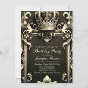 Royal Birthday Party Crown  Invitation Kaart