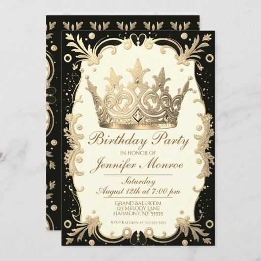 Royal Birthday Party Crown  Invitation Kaart (Voorkant / Achterkant)