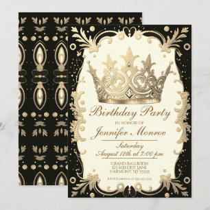Royal Birthday Party Crown  Invitation Kaart
