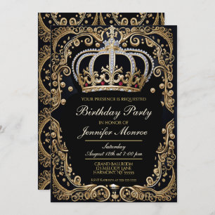 Royal Birthday Party Crown  Invitation Kaart