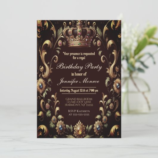 Royal Birthday Party Crown  Invitation Kaart (Staand voorkant)