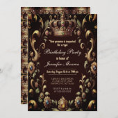 Royal Birthday Party Crown  Invitation Kaart (Voorkant / Achterkant)