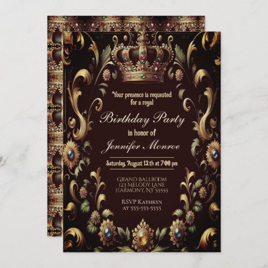 Royal Birthday Party Crown  Invitation Kaart (Voorkant / Achterkant)