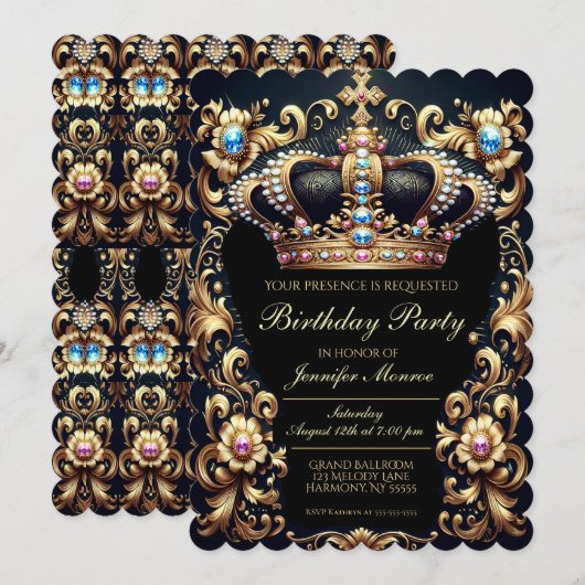 Royal Birthday Party Crown  Invitation Kaart (Voorkant / Achterkant)