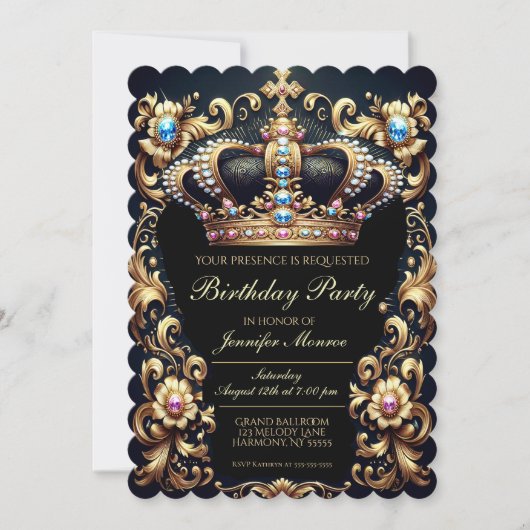 Royal Birthday Party Crown  Invitation Kaart (Voorkant)