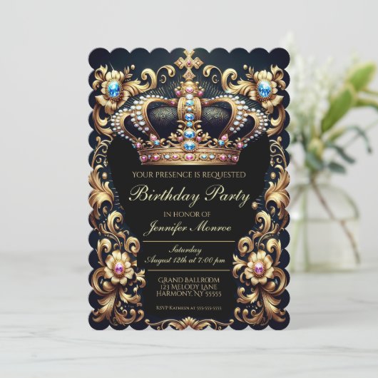 Royal Birthday Party Crown  Invitation Kaart (Staand voorkant)