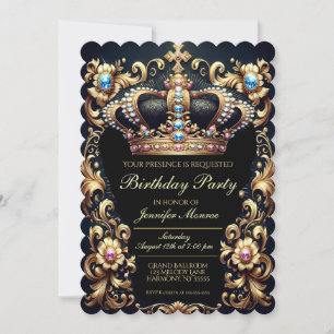 Royal Birthday Party Crown  Invitation Kaart
