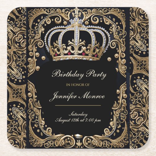 Royal Birthday Party Crown Invitation Kartonnen Onderzetters (Voorkant)