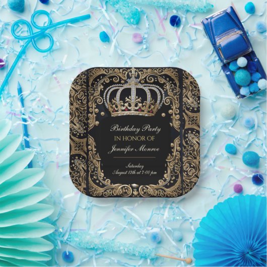 Royal Birthday Party Crown Invitation Papieren Bordje (Feest)