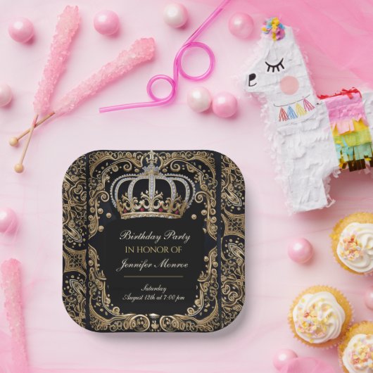 Royal Birthday Party Crown  Invitation Papieren Bordje (Feest)
