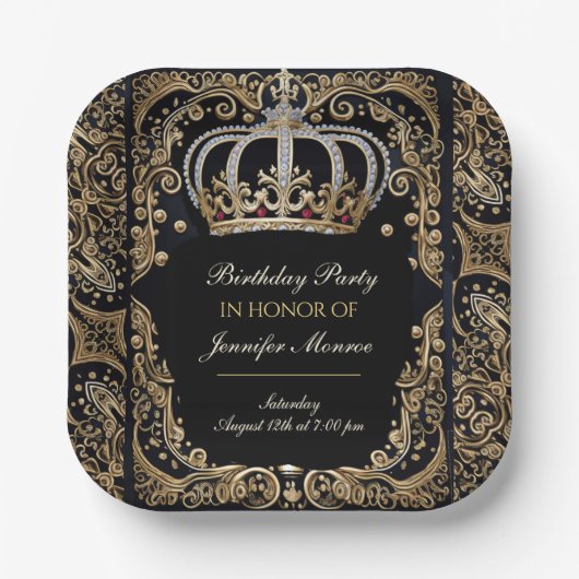 Royal Birthday Party Crown  Invitation Papieren Bordje (Voorkant)
