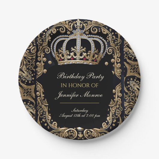 Royal Birthday Party Crown  Invitation Papieren Bordje (Voorkant)