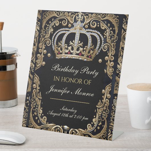 Royal Birthday Party Crown  Invitation Reclamebord Met Voetstuk (Insitu)