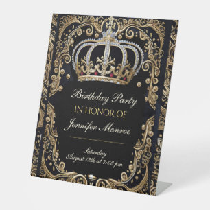 Royal Birthday Party Crown  Invitation Reclamebord Met Voetstuk