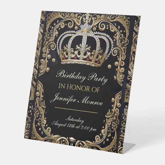 Royal Birthday Party Crown  Invitation Reclamebord Met Voetstuk (Voorkant)