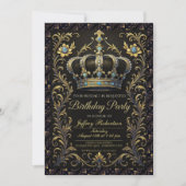 Royal Birthday Party Crown Ornate Invitation Kaart (Voorkant)