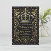Royal Birthday Party Crown Ornate Invitation Kaart (Staand voorkant)