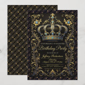 Royal Birthday Party Crown Ornate Invitation Kaart (Voorkant / Achterkant)
