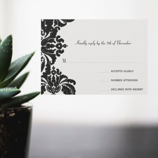 Royal Black Damask bruiloft RSVP