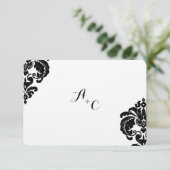 Royal Black Damask bruiloft RSVP Kaartje (Staand voorkant)