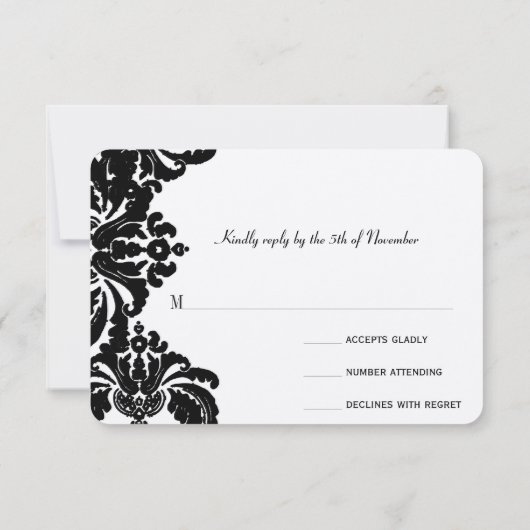 Royal Black Damask bruiloft RSVP Kaartje (Achterkant)