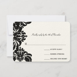 Royal Black Damask bruiloft RSVP Kaartje