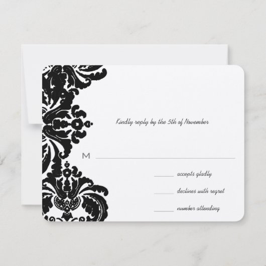 Royal Black Damask Wedding RSVP Kaartje (Achterkant)
