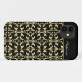 Royal Black en Gold Monogram Damask Case-Mate iPhone Case (Achterkant (horizontaal))