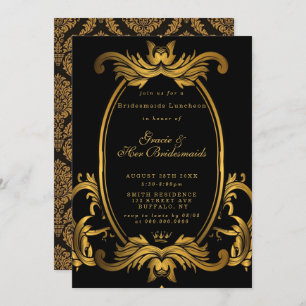 Royal Black Gold Bridesmaids Luncheon Invitation