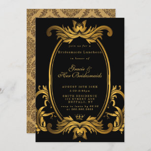 Royal Black Gold Bridesmaids Luncheon Invitation