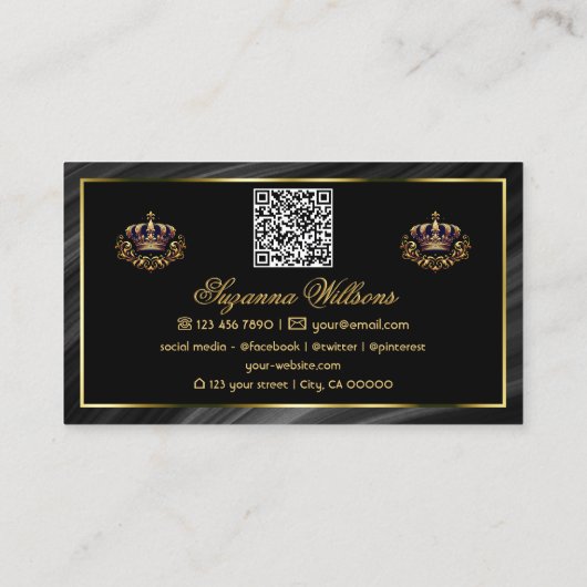 Royal Black Gold Crown met Logo QR-code Visitekaartje (Achterkant)