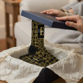 Royal Black & Gold Damask Floral Pattern Monogram Sokken