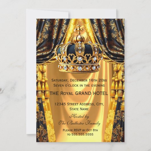 Royal Black Gold King Queen Crown Birthday Party Kaart (Achterkant)