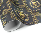 Royal Black & Gold King van de dode verjaardag Cadeaupapier (Rol Hoek)