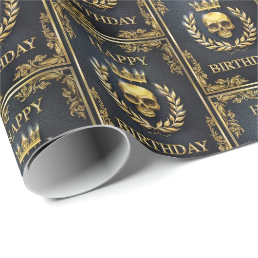 Royal Black & Gold King van de dode verjaardag Cadeaupapier (Rol Hoek)