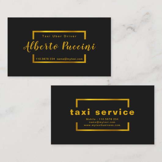 Royal Black Gold Minimalist Radiant Taxi Service Visitekaartje (Voorkant / Achterkant)